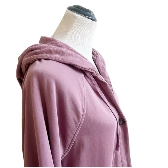 J. Jill Organic Cotton One Button Hooded Sweater Pink Size Large Petite Terry - Picture 4 of 12